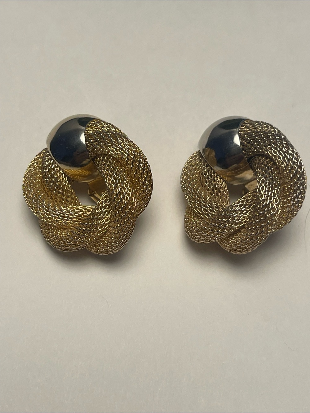 Gold Knot Mesh Clip-On Earrings - Elegant Women's Jewelry